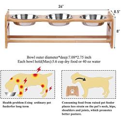 X-ZONE PET Raised Pet Bowls for Cats and Dogs, Adjustable Bamboo Elevated Dog Cat Food and Water Bowls Stand Feeder with 2 Stainless Steel Bowls and Anti Slip Feet