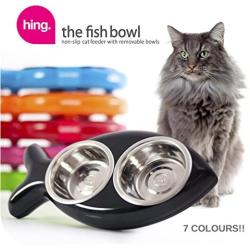 HING Fish Non Slip Dual Cat Feeding Station with Removable Bowls