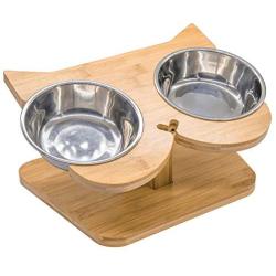 NibbleyPets Elevated Cat Bowl Stand with Stainless-Steel Food and Water Bowls (3 Pc. Set) | Stand-Up Eating and Drinking | Pet Friendly Ergonomic Design | Perfect for