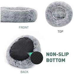 Eterish Fluffy Round Calming Dog Bed, Small Anxiety Donut Dog Bed for Small Dogs, Pet Cat Bed with Raised Rim, Machine Washable, 23 inches Light Grey