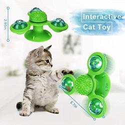 Windmill Cat Toy, Interactive Cat Toy, Cat Toys with Led Ball and Catnip Ball, Bells Portable Turntable Massage Scratch Hair Brush Funny Kitty Gift (Pink)