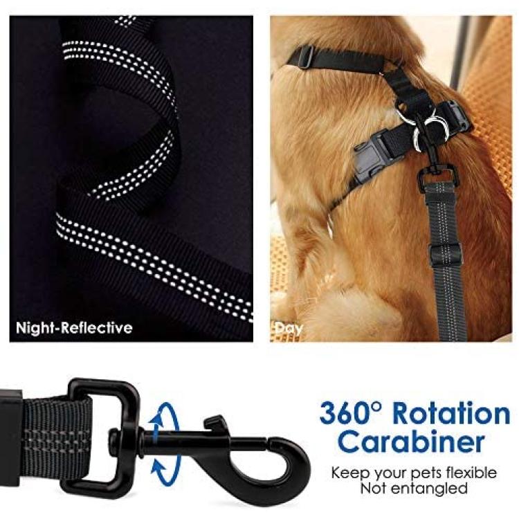 SLOWTON Adjustable Dog Car Seat Belt, 2 count, Black 