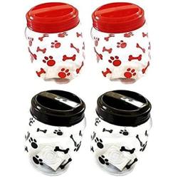 Greenbrier Pet Food Treats Plastic Storage Jars, Paws and Bones, Dogs and Cats, 4-jar Set