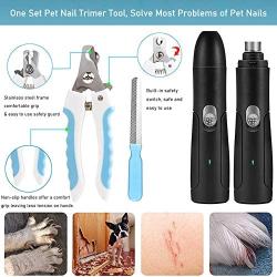 Dog Nail Grinder Pet Nail Clipper Grooming Tool Set, Rechargeable Pet Paw Trimmer Painless Nail Grooming Polisher - 4 Sized Ports for Small Medium Large Dogs Cats