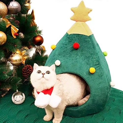 Overfulfil New Christmas Tree Cat House - Cat Tent Cave Bed,Winter Warm Soft Comfortable Pet Cat Cave Bed Shape Tree Pet Nest Overfulfil New Christmas Tree Cat House - Cat Tent Cave Bed,Winter Warm Soft Comfortable Pet Cat Cave Bed Shape Tree Pet Nest