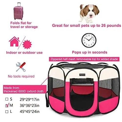HEPEENG Portable Foldable Pet Playpen and Puppy playpen Pet Tent with