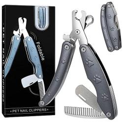 Pet Lavu Folding Dog Nail Clippers,3 in 1 Portable Cat Trimmers, Stainless Steel Pet Nail Grooming Tool for Small and Large Cats Dogs