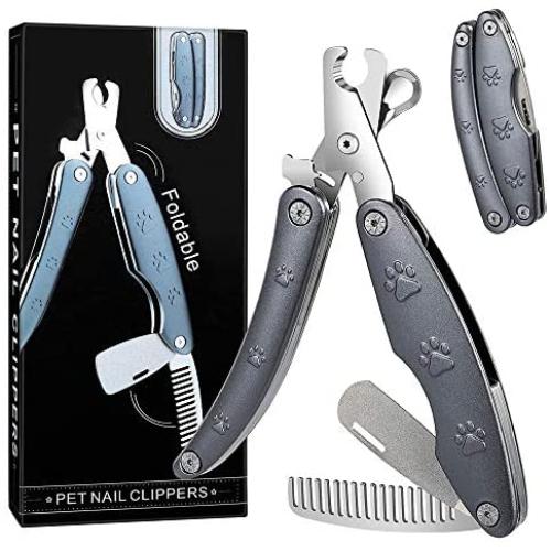 Pet Lavu Folding Dog Nail Clippers,3 in 1 Portable Cat Trimmers, Stainless Steel Pet Nail Grooming Tool for Small and Large Cats Dogs