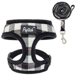 PUPTECK Soft Mesh Dog Harness with Leash - Plaid Adjustable Puppy No Pull Harnesses - Pet Padded Walking Vest