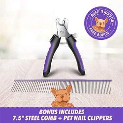 Ruff N Ruffus Self-Cleaning Slicker Brush + FREE Pet Nail Clippers + FREE 7.5'' Steel Comb | UPGRADED PAIN-FREE BRISTLES | Cat Dog Brush Grooming Gently Reduces Shedding & Tangling For All Hair Types