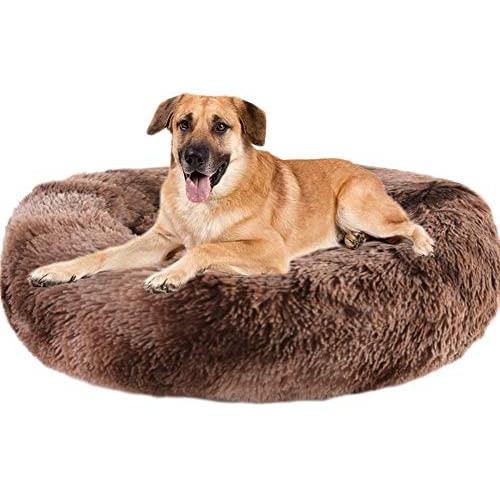 Calming Bed for Dogs Cats - Faux Fur Donut Cuddler Dog Beds for Medium Dogs, Modern Soft Plush Round Pet Bed, Indoor Heated Dog Beds Marshmallow Cat Bed, Gifts for Dogs Cats