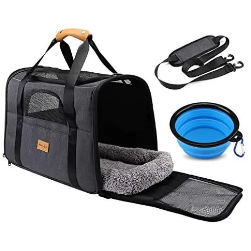 morpilot Pet Travel Carrier Bag, Portable Pet Bag - Folding Fabric Pet Carrier, Travel Carrier Bag for Dogs or Cats, Pet Cage with Locking Safety Zippers, Foldable Bowl, Airline Approved morpilot Pet Travel Carrier Bag, Portable Pet Bag - Folding Fabric Pet Carrier, Travel Carrier Bag for Dogs or Cats, Pet Cage with Locking Safety Zippers, Foldable Bowl, Airline Approved