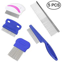 Sonku 5 Pcs Dog Tear Stain Remover Combs Set, Pets Stainless Steel Grooming Combs,Gently and Effectively Removes Stains,Mucus and Crust