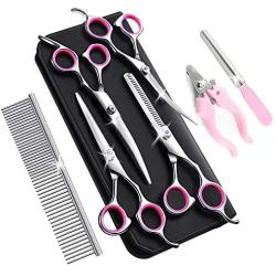 PETPLUS Pet Grooming Scissors for Dogs Cats Straight & Thinning & Curved Scissors Set for Dog Grooming