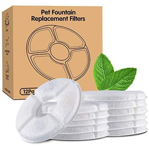 Noodoky 12-Pack Replacement Filters for Cat Fountain | Pet Water Fountain Filters | Activated Carbon Filters