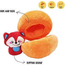 HugSmart Pet -Fruity Critterz | Squeaky Hide and Seek Plush Dog Toys | 2-in -1 Cute Interactive Plush Puzzle Toys for Small Medium Dogs (Pumpkin Hiding Fox)