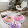 Mictovin Round Donut Dog Bed Cat Beds, Gradient Color Plush Calming Pet Bedding, Marshmallow Faux Fur Cat Bed Pillow Cuddler for Small Dogs (20'' x 20'', Purple)