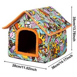 juman Pet House for Outdoor Cats Puppy in Winter, Foldable Heated Kitty House Warm Stray Cat Shelter (not Include Heating Pad)