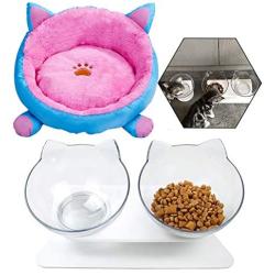 Apofly 3PCS/Set Overhead Cat Bowl Pet Feeder Overhead Cat Feeding Bowl Cat Bowl with Stand Transparent Cat Ear Shaped Pet Bed Washable Dog Cat Sleeping Bed Pet Bed Cushion