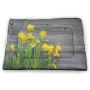 DayDayFun Yellow Flower Pet Mat Abstract Frame Yellow Tulip and Blue Forget Me Knot Blooms Bouquets pet Bed for Crate Mustard Fern Green