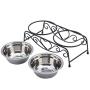 Zerone Elevated Double Pet Bowl, Polished Stainless Steel Modern Cat Dog Double Puppy Pet Water Food Lower Raised Feeder Dish Bowls Stand US for Home, Great Gift