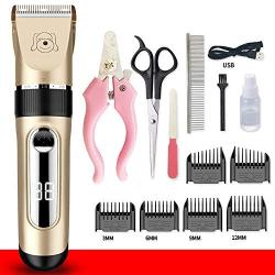 CLL Dog Clipper, Cordless Quiet Pet Hair Clipper Rechargeable Pet Electric Hair Beauty Tool Suitable for Dogs and Other Animals, 3H Working Time, Gold 1