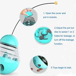 Cat Slow Feeder Ball, Sainwill Cat Tumbler with 2 Retractable Cat Toy, Adjustable Cat Puzzle Feeder, Funny Pet Leaking Food Training Ball, Funny Cat Food Ball for Cats, Lake Blue