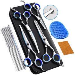 Professional Dog Grooming Scissors with Safety Round Tip - Heavy Duty Stainless Steel Grooming Scissors for Dogs Cat Pet - Pet Grooming Scissors Kit 6 Pcs for Cat Dog Grooming