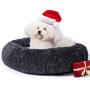 COOLBEBE Dog Bed Cat Bed Donut,Pet Bed Faux Fur Cuddler Round Comfortable for Small Medium Dogs, Extra Soft Velour Fabric Ultra Cozy Calming Bed, Grey, 26''