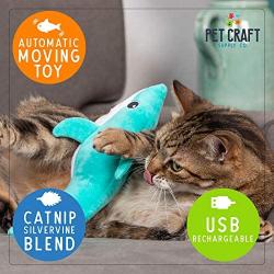 Pet Craft Supply Wiggle Pickle and Shimmy Shark Flipper Flopper Interactive Electric Realistic Flopping Wiggling Moving Fish Potent Catnip and Silvervine Cat Toy