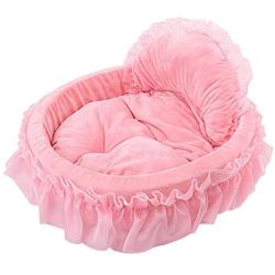 WYSBAOSHU Cute Princess Pet Bed Bow-TIE Lace Cat Dog Bed (S, Pink)