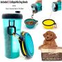 iDogiCat Dog Water Bottle for Walking - 2 in 1 Portable Travel Dual Chambered Pets Drinking Cup Dispenser Mug and Food Container with 2 Collapsible Bowls