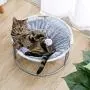 Made4Pets Cat Bed Soft Plush Cat Hammock Detachable Pet Bed with Dangling Ball for Cats, Small Dogs-Grey and Beige