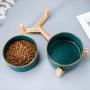 LIONWEI LIONWELI Ceramic Cat Dog Bowl Dish with Wood Stand No Spill Pet Food Water Feeder Cats Medium Dogs