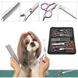 INTSUN 4pcs Dog Grooming Scissors Kit, Heavy Duty Stainless Steel Pet Grooming Trimmer Tools, Thinning, Straight, Curved Shears Comb for Long Short Hair for Cat and More Pets