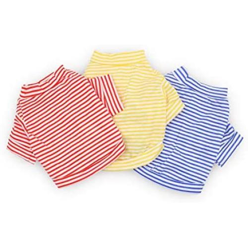 DroolingDog Dog Clothes Pet Striped T-Shirt for Small Dogs, Pack of 3