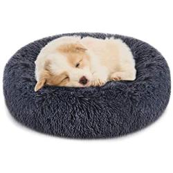 FOCUSPET Dog Bed Cat Bed Donut, Pet Bed Faux Fur Cuddler Round Comfortable for Small Medium Large Dogs Ultra Soft Calming Bed Self Warming Indoor Sleeping Bed Multiple Sizes (20/24/32/40/46)