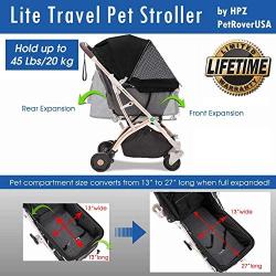 HPZ Pet Rover Lite Premium Light-Weight Dog/Cat/Pet Stroller Travel Carriage with Convertible Compartment/Zipper-Less Entry/1-Hand Quick Fold/Aluminum Frame for Small & Medium Pets