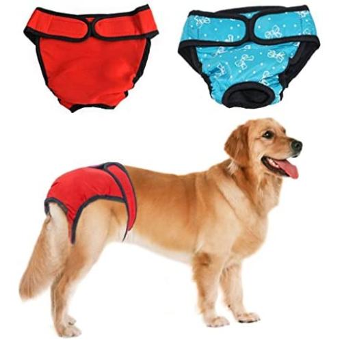 BWOGUE Premium Dog Diapers Female (Pack of 2) with Velcro Washable Reusable Sanitary Panties for Small to Large Dogs