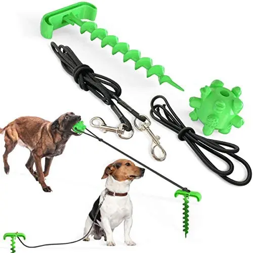 WeiFaJK Dog Tie Out Cable and Stake with Durable,for Yard and Camping,Outdoor Dog Chew Toy for Small Medium and Large Pet Dogs (Green) 4 Pcs WeiFaJK Dog Tie Out Cable and Stake with Durable,for Yard and Camping,Outdoor Dog Chew Toy for Small Medium and Large Pet Dogs (Green) 4 Pcs
