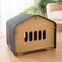 HIPIPET Cat Cardboard Scratcher House Hideaway Beds Box with 4 Replacement Cat Scratch Pad Detachable Cat Cave Bed Lounge, Cat Hut with Catnip