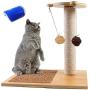 Odoland Cat Scratching Posts with Cat Self Groomer Massage Comb, 1 Sisal Scratch Pole Cat Scratcher with 4 Dangling Ball, Carpeted Base Play Area with Sisal Cat Scratching Pad and Small Perch
