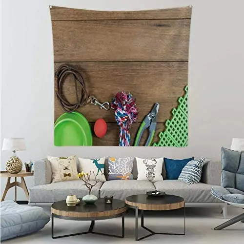 Hitecera Pet Leashes and Rubber Toy On Wooden -.Pet Accessories Concept Thailand,Tapestry Wall Hanging Merchandise Wall Art for Bedroom 59.1X59.1in Hitecera Pet Leashes and Rubber Toy On Wooden -.Pet Accessories Concept Thailand,Tapestry Wall Hanging Merchandise Wall Art for Bedroom 59.1X59.1in