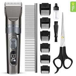Domipet Dog Clipper for Grooming Professional Rechargeable Cordless Pet Grooming Kit Electric Hair Trimmers Shaver for Dogs Cats Quiet Comb Guides Scissors Cleaning Brush Oil Display Power Safety Lock