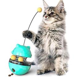 Cat Slow Feeder Ball Cat Tumbler with 2 Retractable Cat Toy, Adjustabl