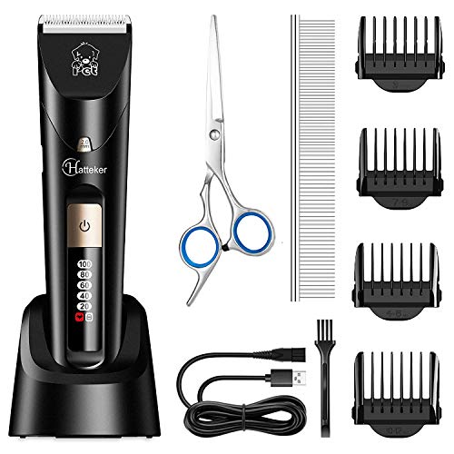 Hatteker Dog Clippers Professional Pet Grooming Kit Low Noise Cordless Waterproof Cat Hair Trimmer with Comb Guides Scissors