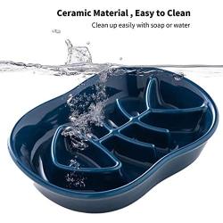 SIDUCAL Ceramic Slow Feeder Cat Dog Bowls, Fun Interactive Fishbone Design Bowl, Anti-Gulping Healthy Eating Diet cat Bowls, Slow Pet Bowl