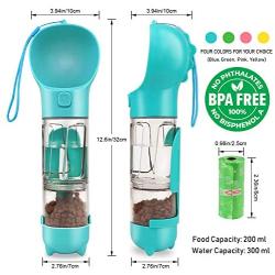 N/U Dog Water Bottle -10oz Leak Proof Portable Pet Water Bottle with Poop Shovel and Waste Bag and Dogs Food Space for Pets Outdoor Walking, Hiking, Travel