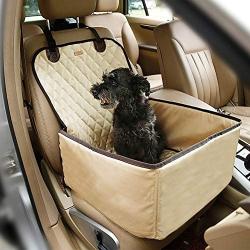 Pettom Pet Bucket Seat Cover Booster Seat 2 in 1 Deluxe Dog& Cat Front Seat Cover for Cars Non- Slip Backing Waterproof (Beige)