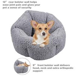 FURTIME Small Dog Bed & Cat Bed, Round Cat Beds for Indoor Cats, Ultra Soft Washable Plush Calming Dog Bed, Self Warming Kitten Puppy Bed with Anti-Slip Bottom, High Walls Design (Standard(20''), Grey)